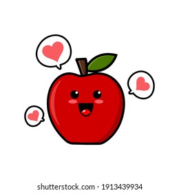 cute red apple cartoon mascot character funny expression fall in love 