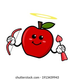 cute red apple cartoon mascot character funny expression holding love arrow