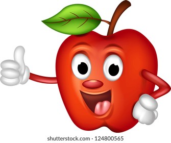 adorable caricatura de manzana roja hacia arriba