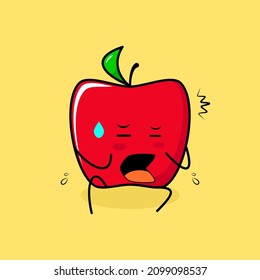 cute red apple character with afraid expression and sit down. green and red. suitable for emoticon, logo, mascot or sticker