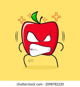 cute red apple character with angry expression. eyes bulging and grinning. suitable for emoticon, logo, mascot and sticker. green and red