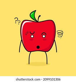 cute red apple character with confused expression. green and red. suitable for emoticon, logo, mascot