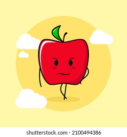 süßer roter Apfelcharakter mit cooler Ausdrucksweise. grün und rot. geeignet für Emotionen, Logo, Maskottchen