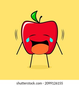cute red apple character with crying expression. green and red. suitable for emoticon, logo, mascot