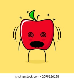cute red apple character with dizzy expression and rolling eyes. green and red. suitable for emoticon, logo, mascot and icon