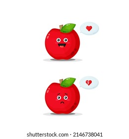 Cute red apple character with happy and sad expressions