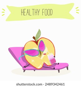 Cute red apple character with many expressions, fruit different activities, poses vector illustration flat design set.