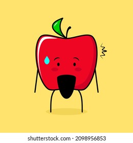 cute red apple character with shocked expression and mouth open. green and red. suitable for emoticon, logo, mascot or sticker