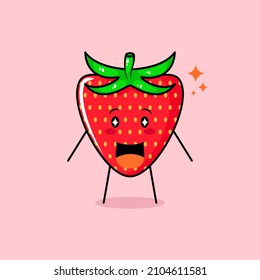 cute red apple character with smile and happy expression, mouth open and sparkling eyes. green and red. suitable for emoticon, logo, mascot and icon