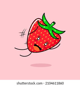 cute red apple character with smile and happy expression, jump fly, mouth open and sparkling eyes. green and red. suitable for emoticon, logo, mascot and icon