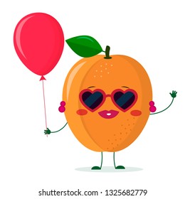 Cute red apple character in sunglasses keeps the signboard welcome. Vector illustration, a flat style.