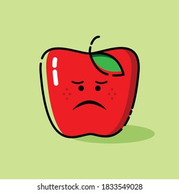 süße, rote Apfel-Emotikon-Illustration. enttäuscht Emotion. für Symbol, Maskottchen, Logo und Zeichen/Symbol