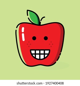 cute red apple emoticon illustration. happy smile expression
