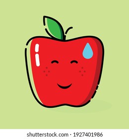 cute red apple emoticon illustration. confused smile expression. red,green,black and white. for logo,icon,symbol and sign