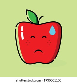 cute red apple emoticon illustration. moody expression. Sad emoticon. Fruit character icon