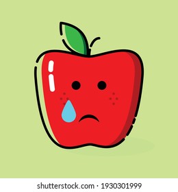 cute red apple emoticon illustration. moody expression. Fruit character icon. Sad emoji. For logo,icon,symbol and sign