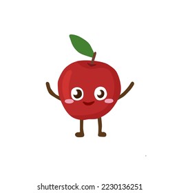 Cute red apple fruit cartoon character. Vector Illustration.