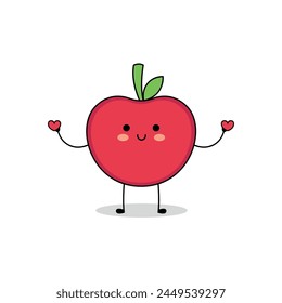 Cute red apple fruit cartoon character spreading love doodle