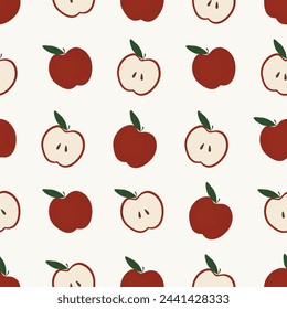 Cute Red Apple Fruits Hand Drawn Seamless Pattern - Fresh Fruit Vector Illustration for Textiles, Wrapping Paper, Greeting Cards, and Party Decorations