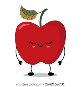 Cute red apple with kawaii cartoon face