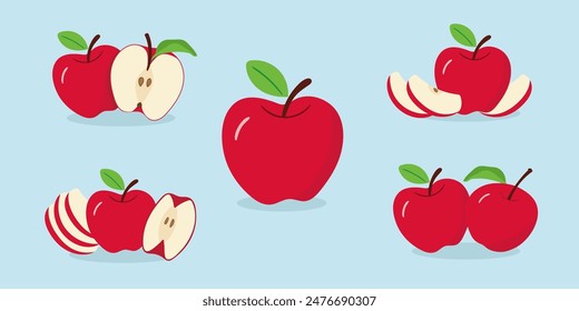 Cute red apple set illustration.