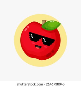 Cute red apple wearing pixel glasses