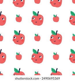 Cute red apples seamless pattern. flat vector illustration. Template for Notebook covers, pattern for wallpapers, textile or nature background. hand-drawn vector elements. Healthy natural vitamin food