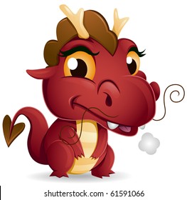 A Cute Red Baby Dragon - Vector