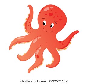 Cute red baby octopus. Vector isolated sea dweller.
