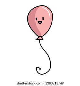 Cute red balloon with kawaii face cartoon vector illustration motif set. Hand drawn for birthday party surprise. Pastel celebration graphics. Decorative special occassion web buttons.