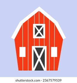 Cute red barn. Hand drawn building.