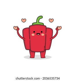 Cute red bell pepper cartoon character spreading love