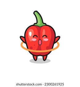 cute red bell pepper cartoon is playing hula hoop , cute style design for t shirt, sticker, logo element
