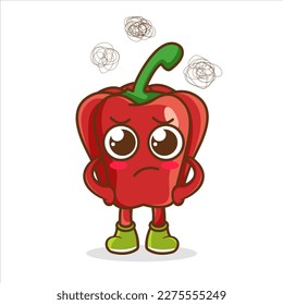 Cute red bell pepper character got angry isolated on white background. red bell pepper character emoticon illustration