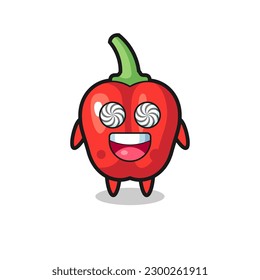 cute red bell pepper character with hypnotized eyes , cute style design for t shirt, sticker, logo element