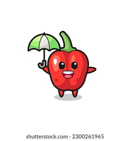 cute red bell pepper illustration holding an umbrella , cute style design for t shirt, sticker, logo element