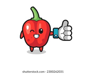 cute red bell pepper with social media thumbs up symbol , cute style design for t shirt, sticker, logo element