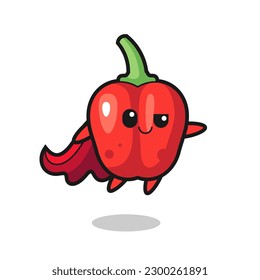 tierno personaje de superhéroe de pimiento rojo está volando , diseño de estilo lindo para camiseta, pegatina, elemento logo