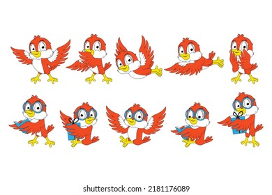 cute red bird animal cartoon graphic