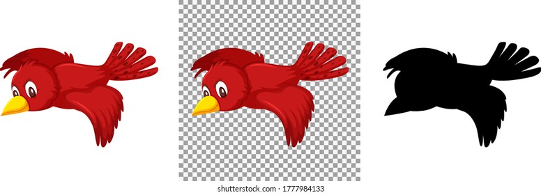 Cute red bird cartoon character illustration