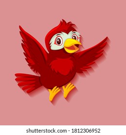 Cute red bird cartoon character illustration