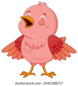 Cute Red Bird Cartoon Singing Vector Illustration. Animal Education Icon Concept