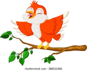 Cute red bird singing