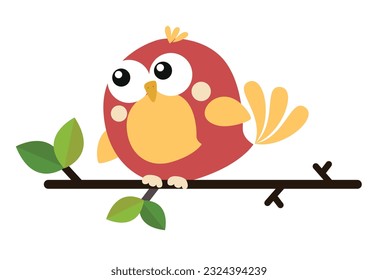Cute red bird in the tree branch looking for something 