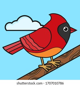 cute red birds isolated on blue background, kids wall decor, kids room art, nursery decor, print, new baby gift, illustration 
