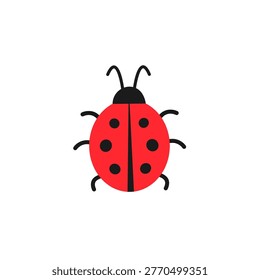 Cute red and black ladybug ladybird icon simple flat design. Vector illustration isolated on white background