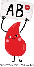 cute red blood drop type AB donor rhesus negative character cartoon doodle crayon watercolor kids illustration donate donation save lives vector clipart sticker