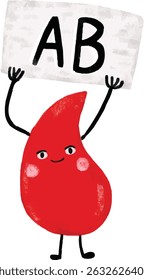 Guardar linda gota de sangre roja tipo AB donante rhesus personaje de dibujos animados doodle crayón acuarela ilustración para niños donar donación Vector de vidas Clipart pegatina