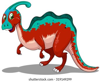 Cute red and blue dinosaur on white illustration