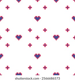 Cute red and blue heart.Cross Stitch embroidery seamless.Geometric pixel ethnic patterns. Lovely romantic folk background for Mother's Day, Valentine,wedding,birthday,textiles, wallpapers,decorate.